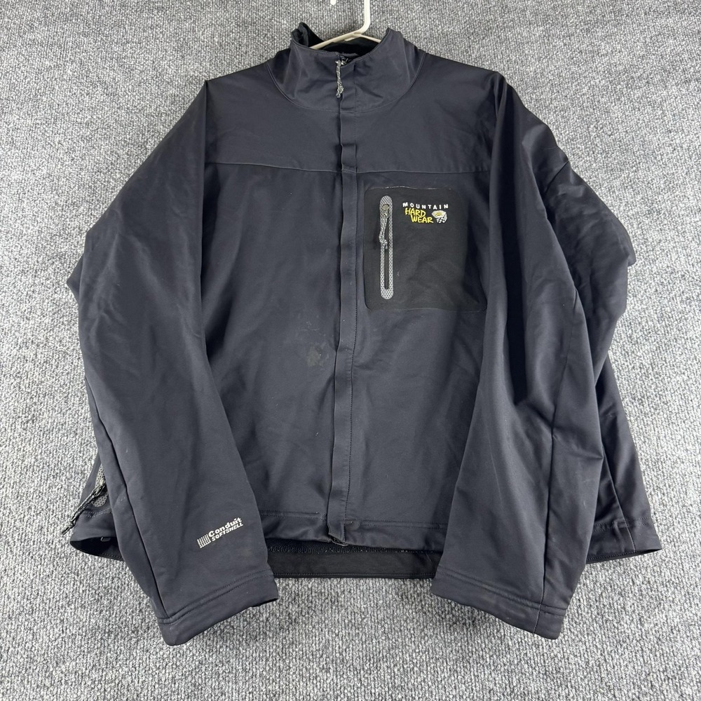 Mountain Hardwear Jacket Mens XL Black Conduit Softshell Zip Hiking OM1790